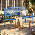 Blue Floral Metal Outdoor Garden Bench