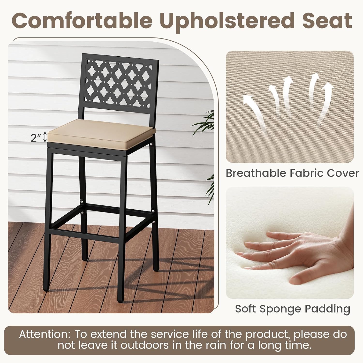 Cushioned Outdoor Bar Stools Set 2