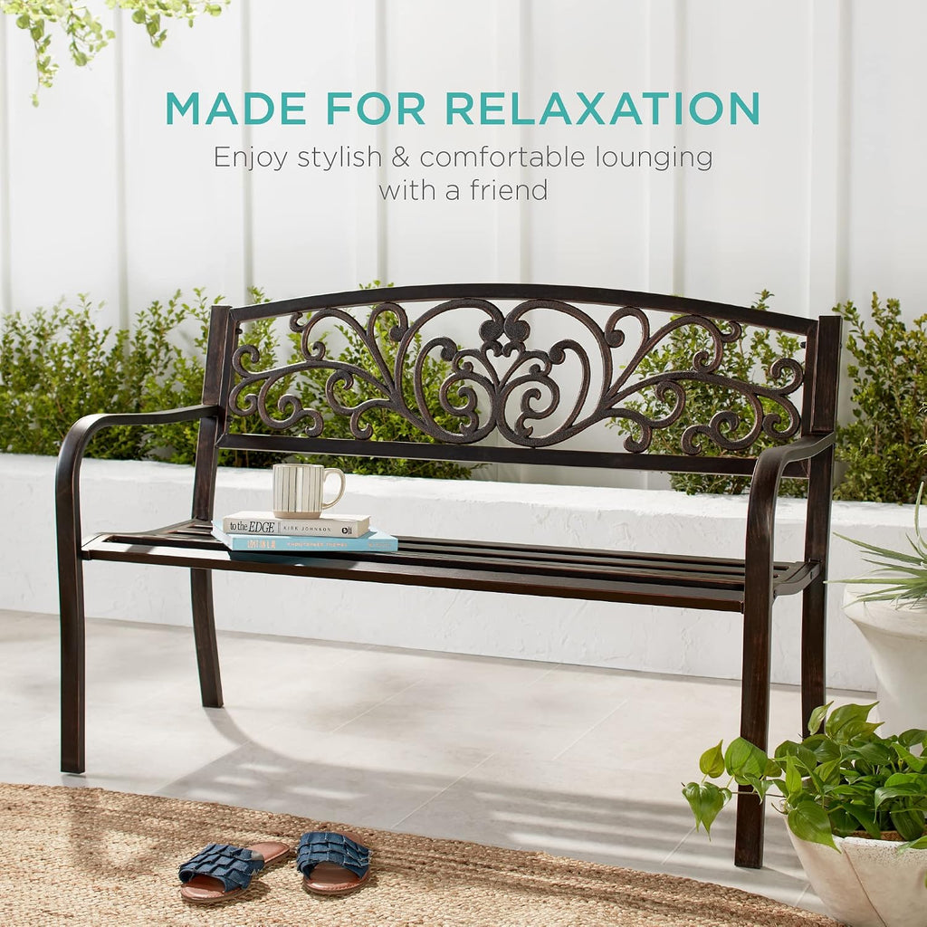 Black Steel Floral Outdoor Garden Bench