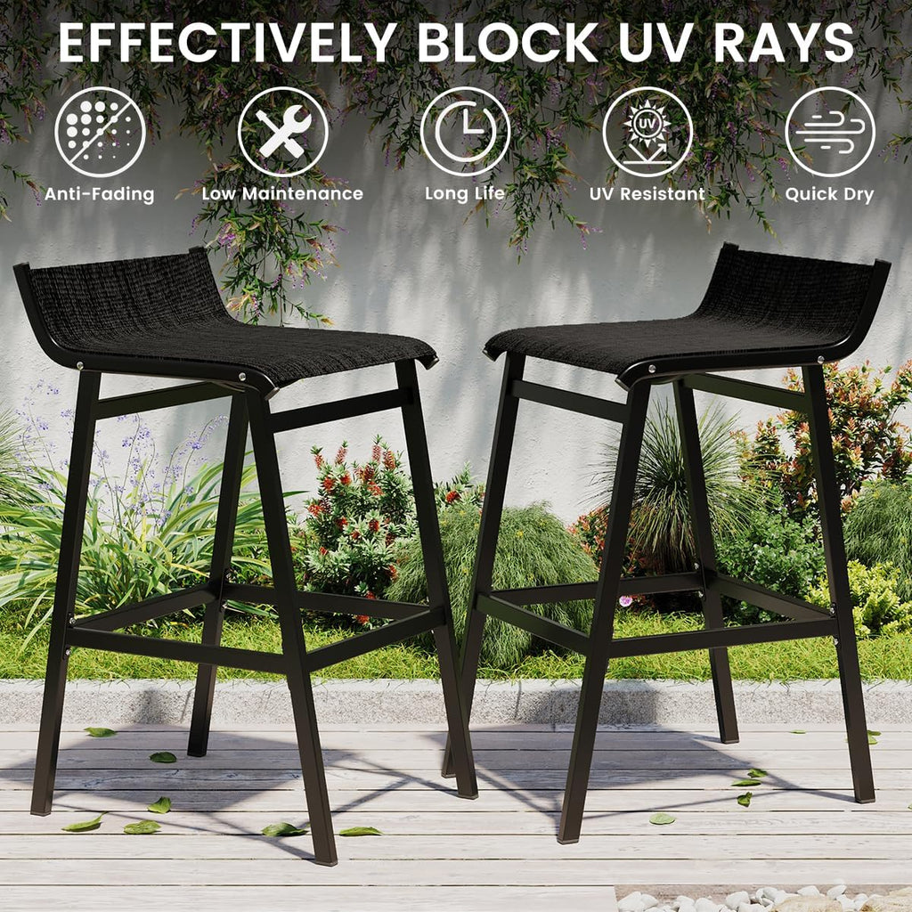Black Modern Outdoor Bar Stools Set 2