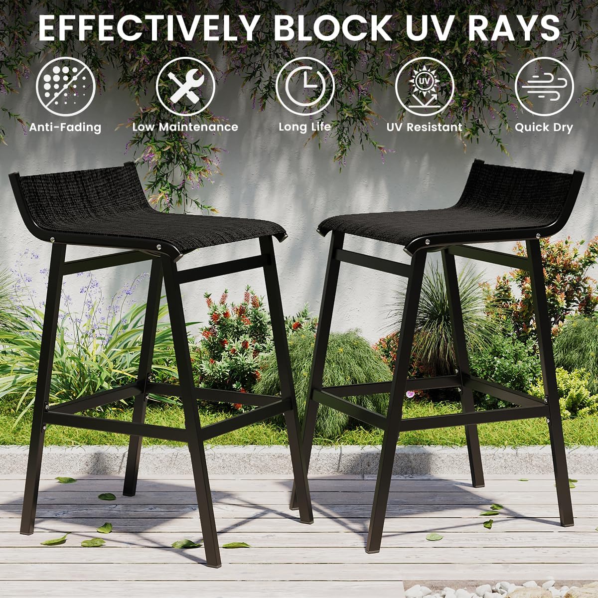 Black Modern Outdoor Bar Stools Set 2