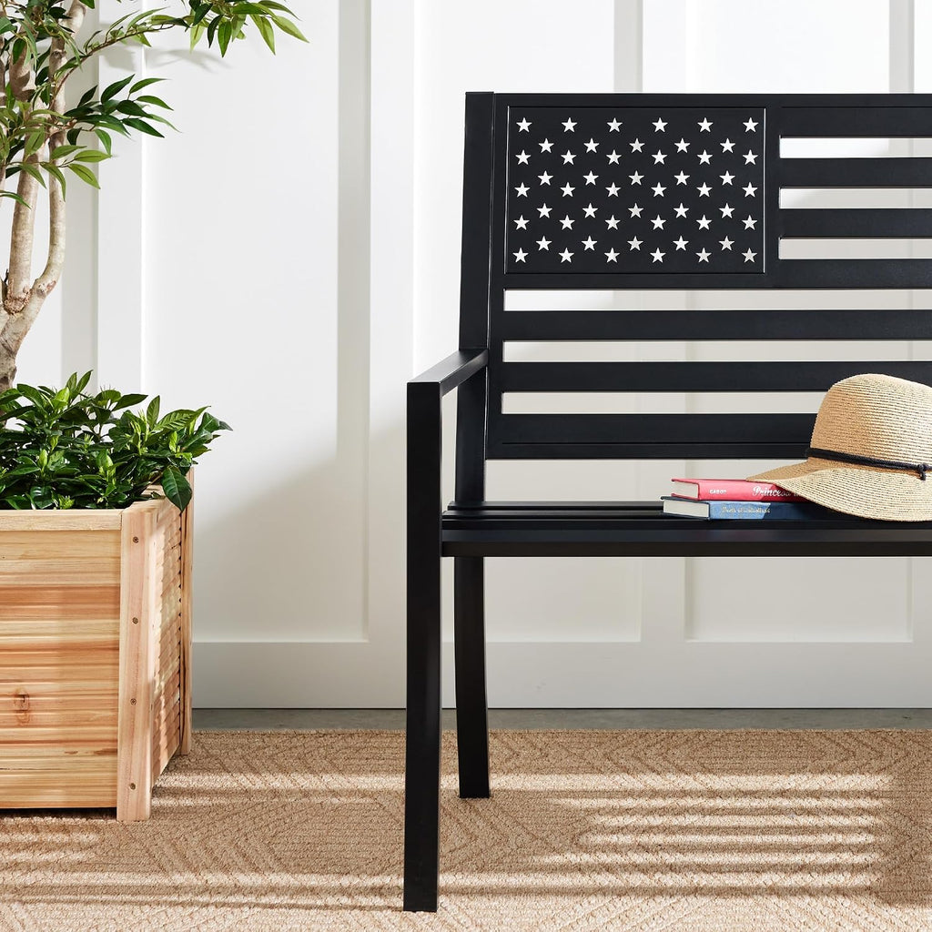 Black American Flag 2-Person Outdoor Bench