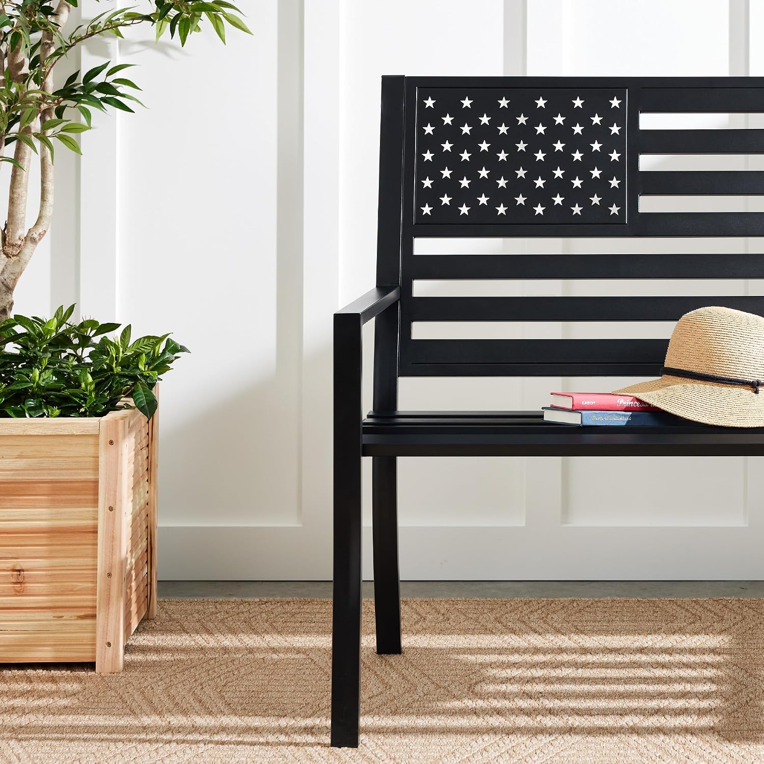 Black American Flag 2-Person Outdoor Bench