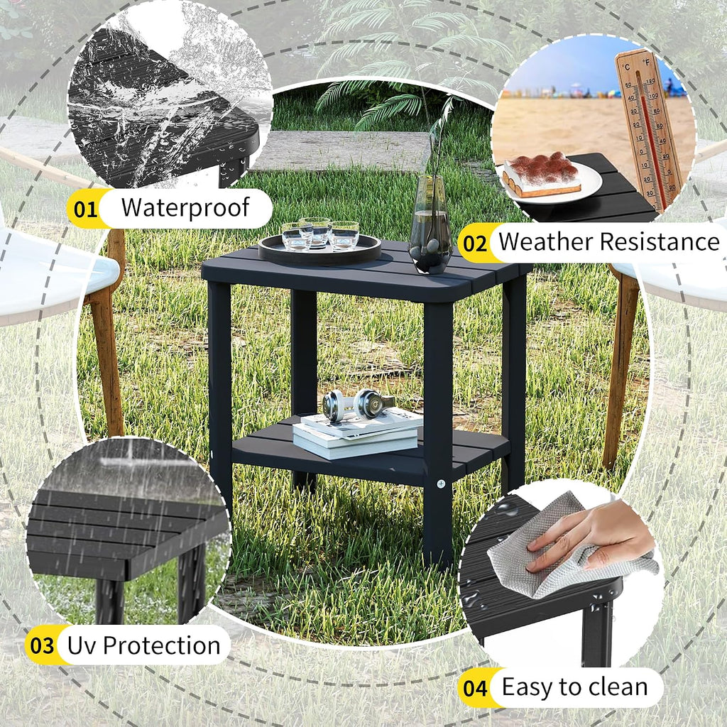 Black 2-Tier Resin Outdoor Side Table