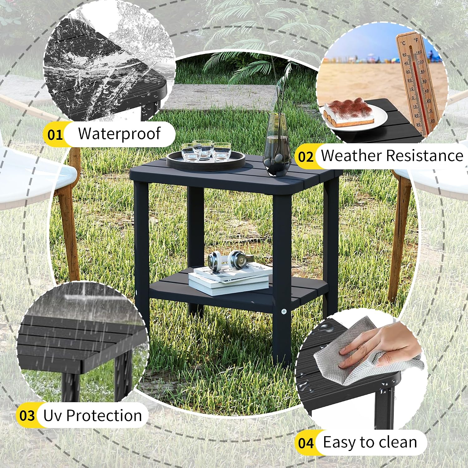 Black 2-Tier Resin Outdoor Side Table