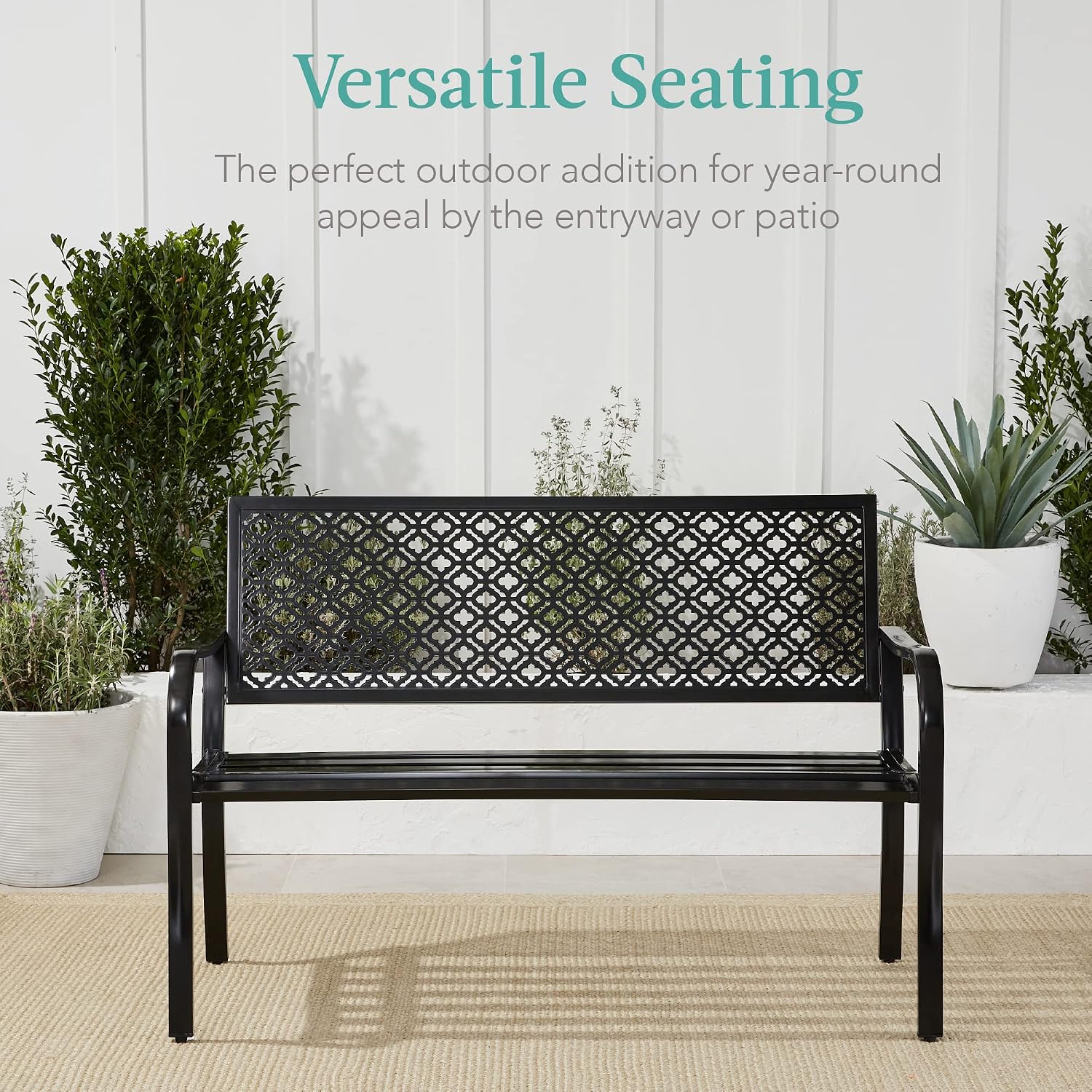 Black Steel 2-Person Outdoor Garden Bench