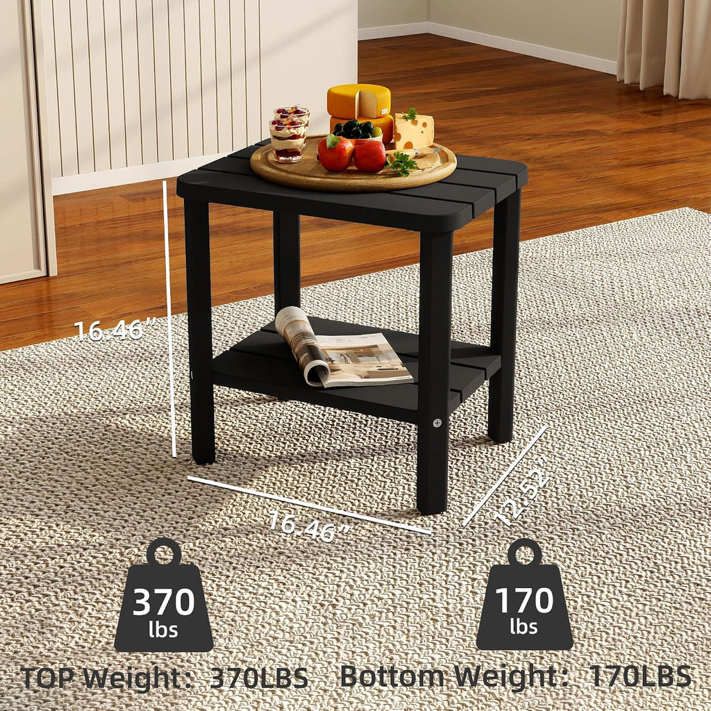 Black 2-Tier Resin Outdoor Side Table
