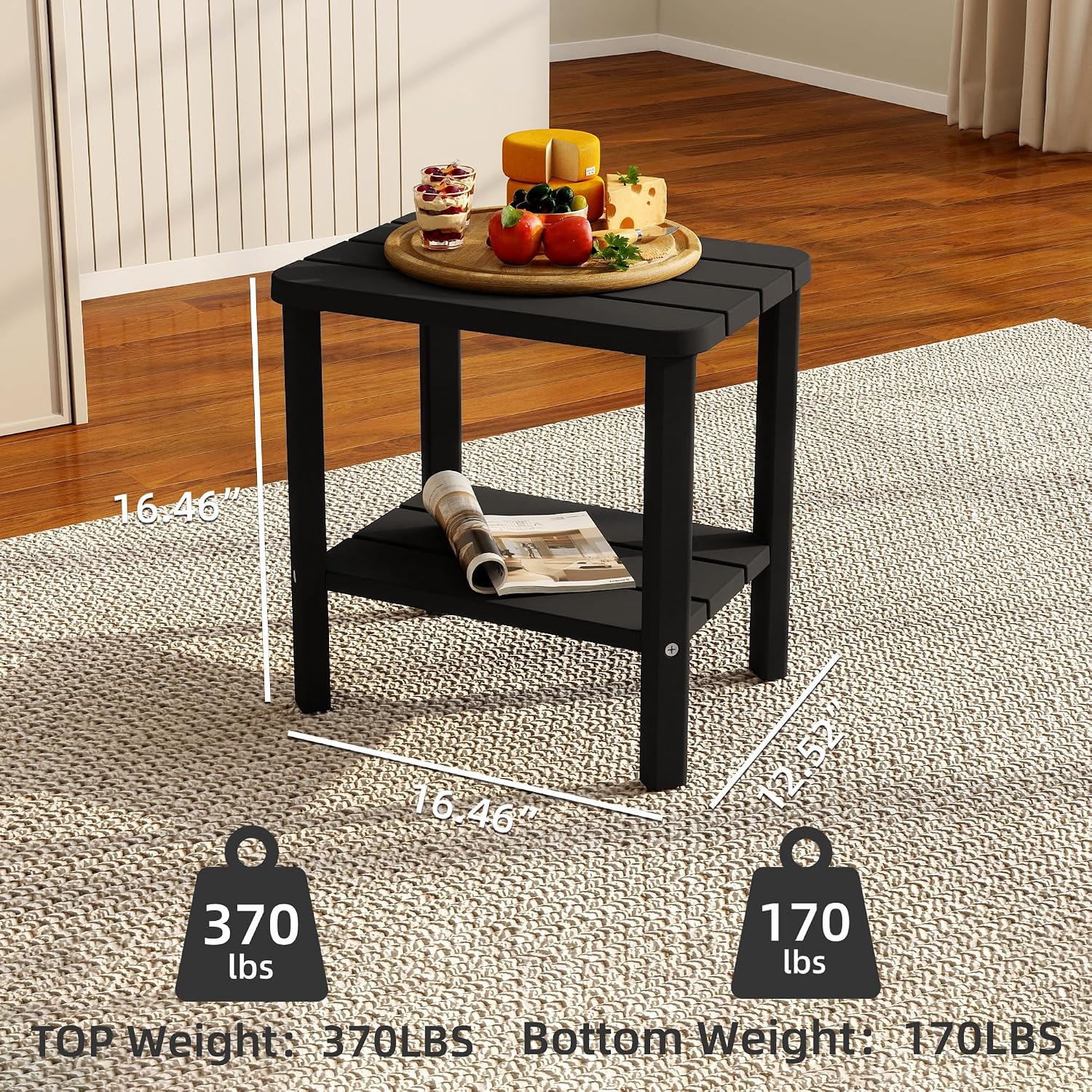 Black 2-Tier Resin Outdoor Side Table