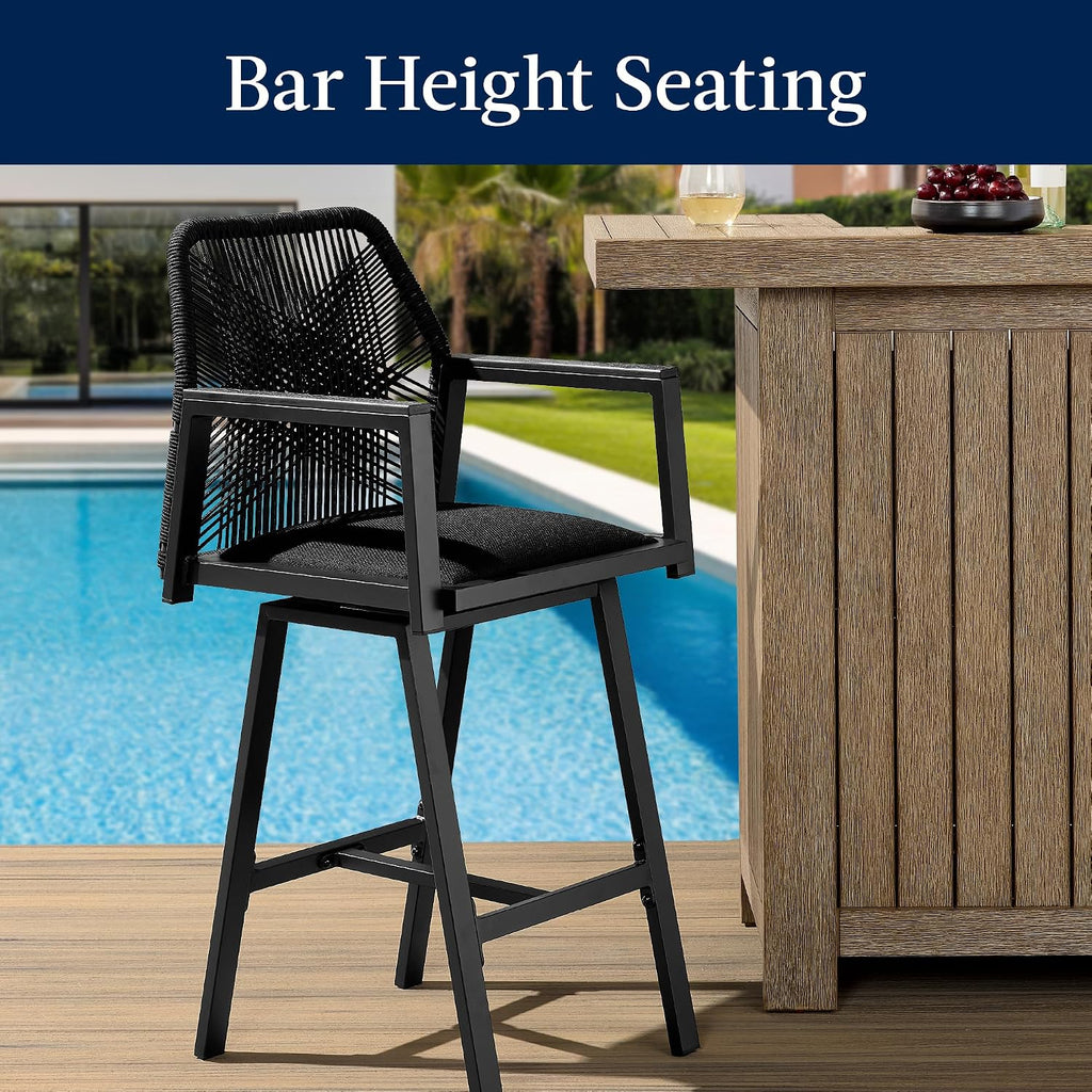 Black Swivel Outdoor Bar Stools Set 2