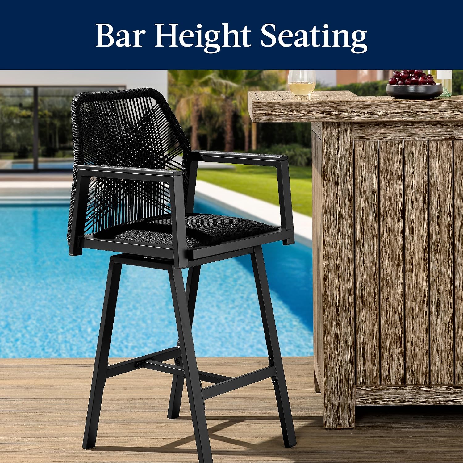 Black Swivel Outdoor Bar Stools Set 2
