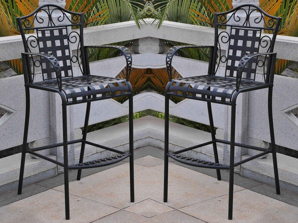 Antique Black Outdoor Bar Stools Set 2