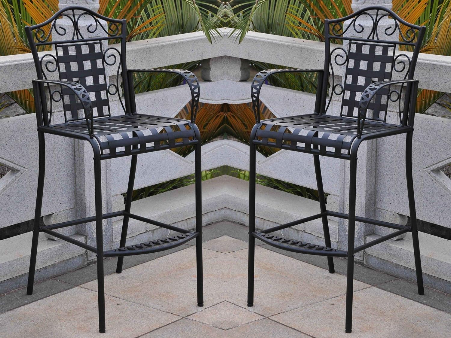 Antique Black Outdoor Bar Stools Set 2