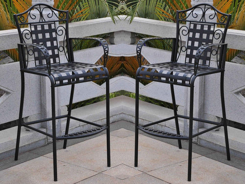 Antique Black Outdoor Bar Stools Set 2