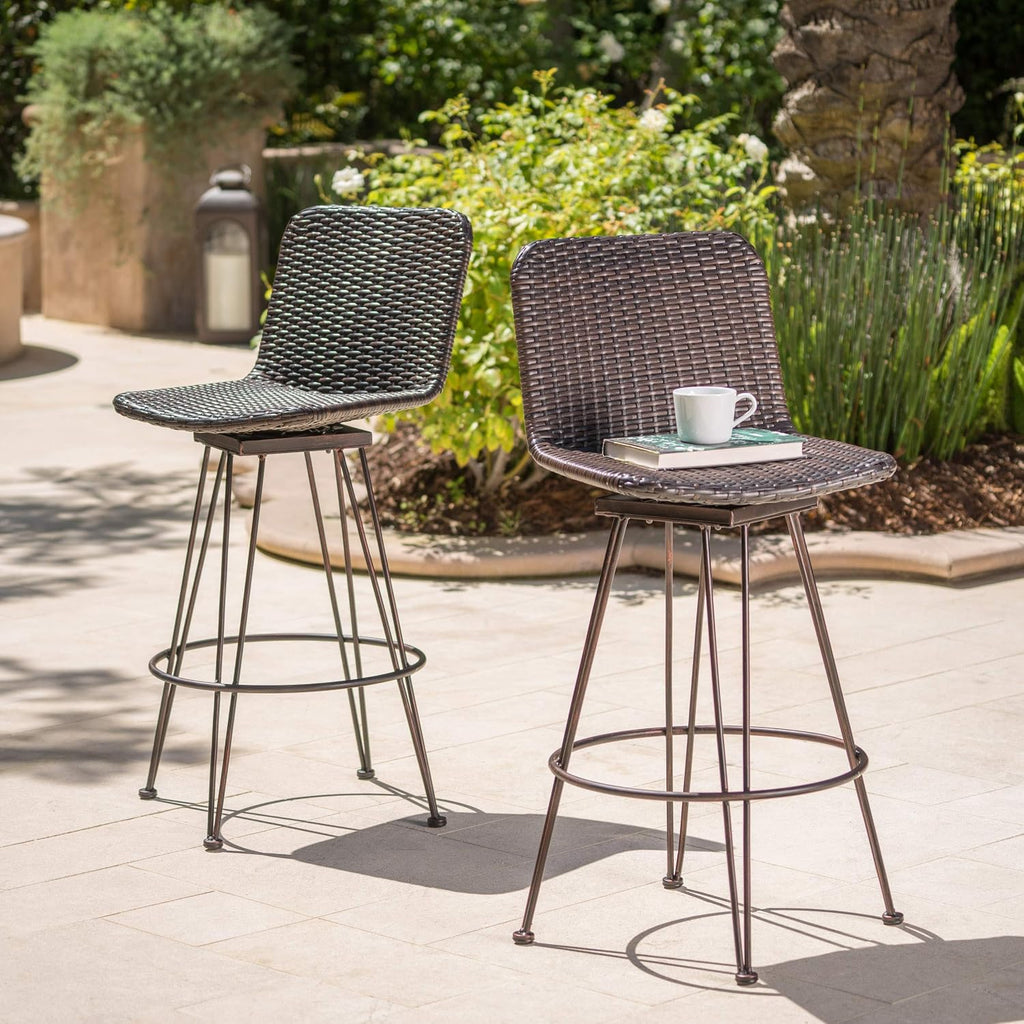 Multibrown Wicker Outdoor Bar Stools Set 2