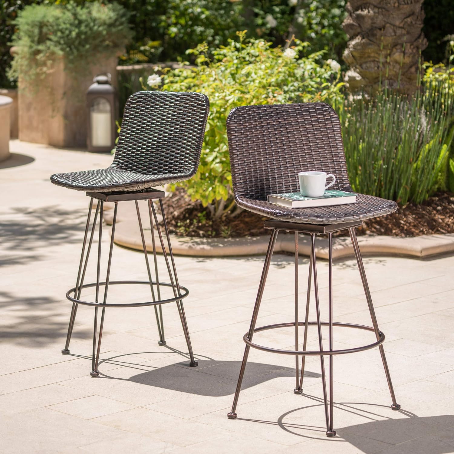 Multibrown Wicker Outdoor Bar Stools Set 2