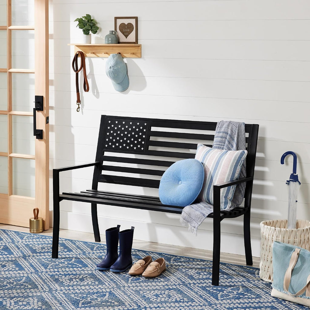 Black American Flag 2-Person Outdoor Bench