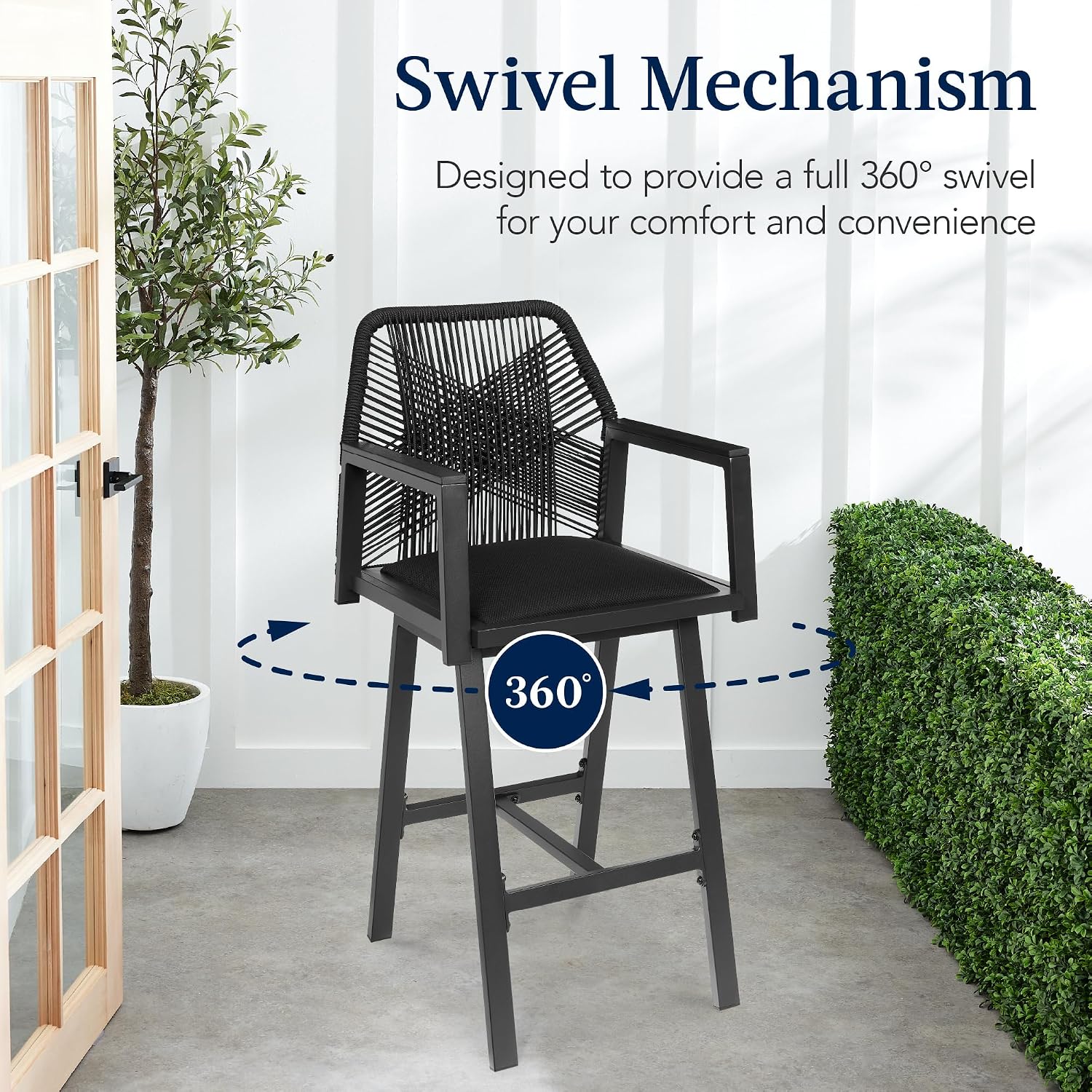 Black Swivel Outdoor Bar Stools Set 2